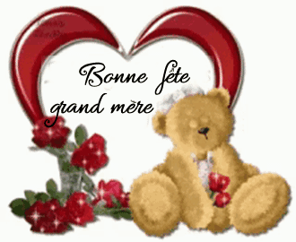 bonne fête grand mère coeur ourson et fleurs